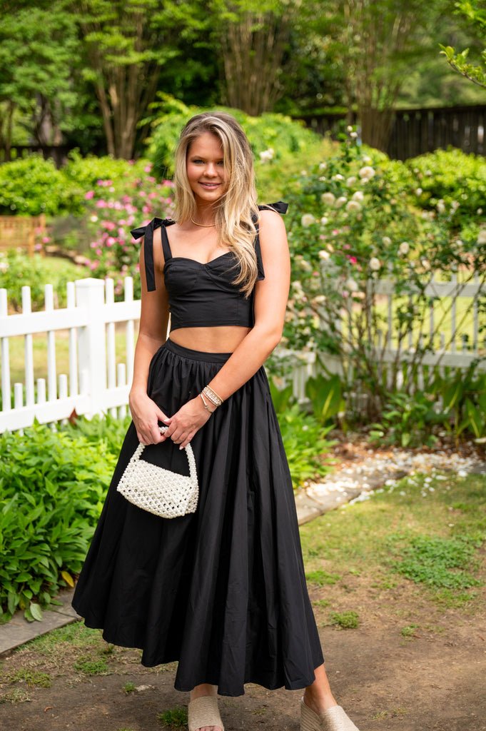 Harper Tie Midi Skirt Set- Black