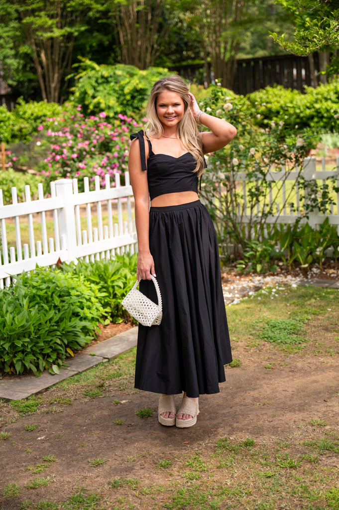 Harper Tie Midi Skirt Set- Black