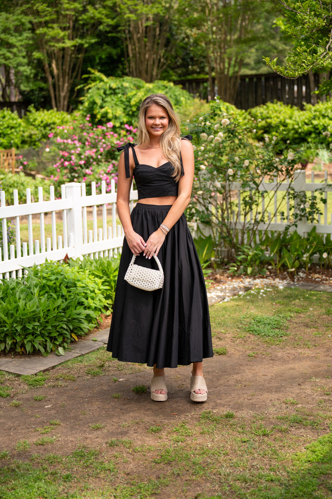Harper Tie Midi Skirt Set- Black