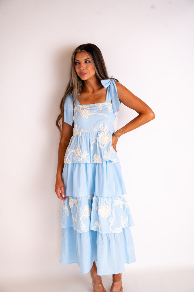 Hallie Midi Tiered Dress-Baby Blue