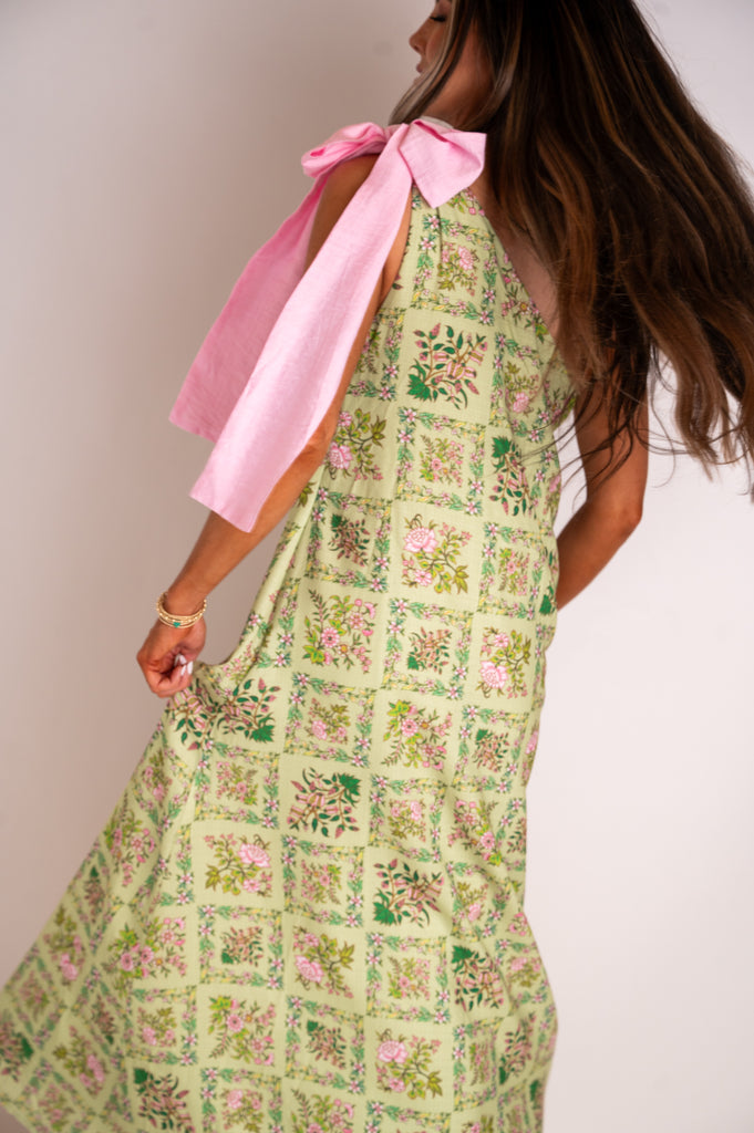 Gia One Shoulder Maxi Dress-Green/Multi