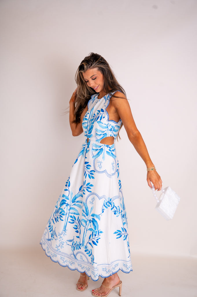 Marina Cut Out Midi Dress-Blue/White | Inside Out Boutique Marina Cut Out Midi Dress-Blue/White | Inside Out Boutique
