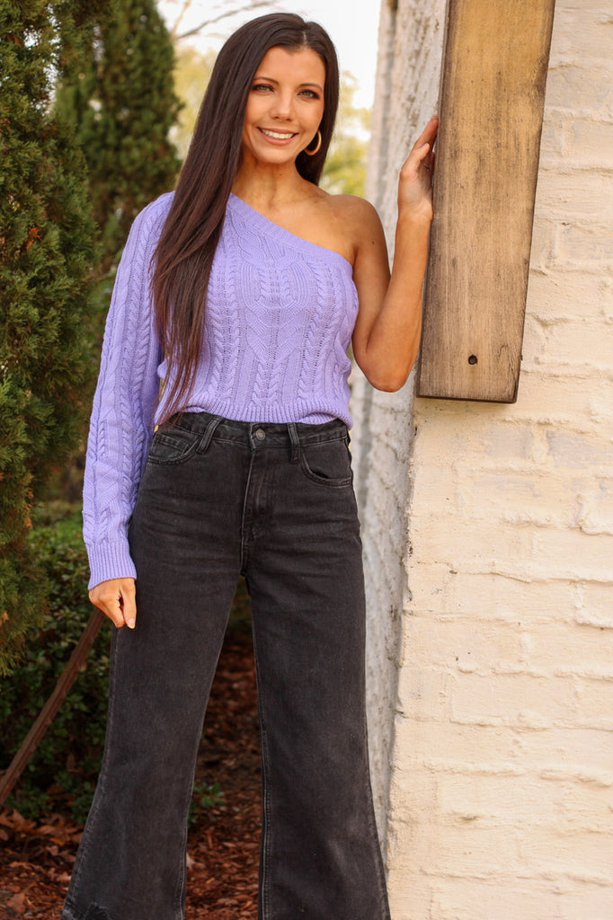 One Shoulder Sweater- Lavender