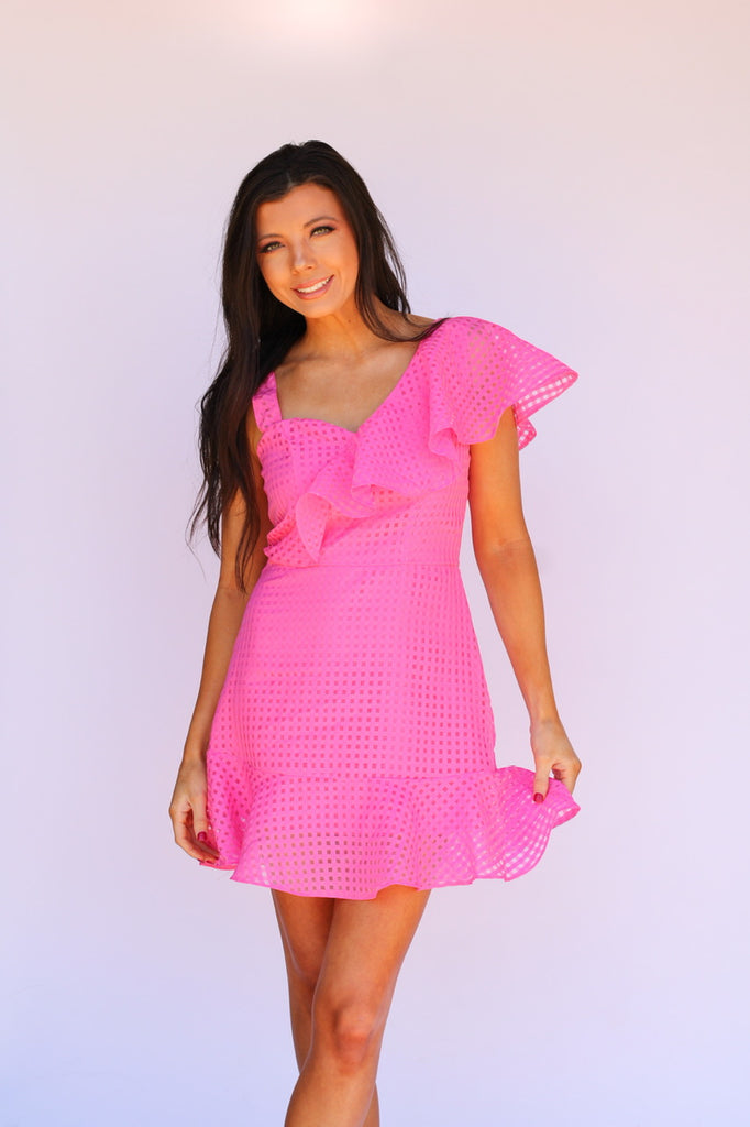 Ruffle Shoulder Dress-Pink
