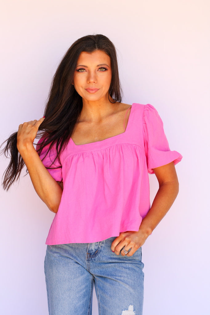 Square Neck Babydoll Top-Pink