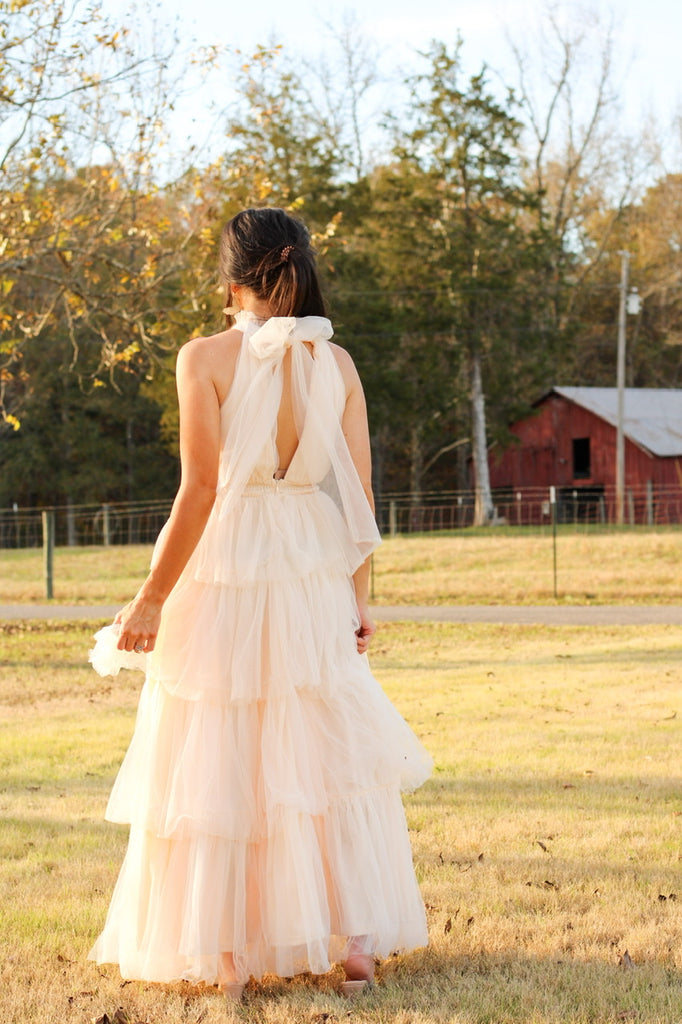 Cream Tiered Midi Dress