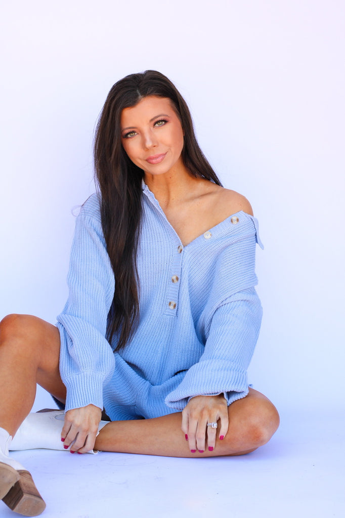 Oversized Sweated Romper-Baby Blue
