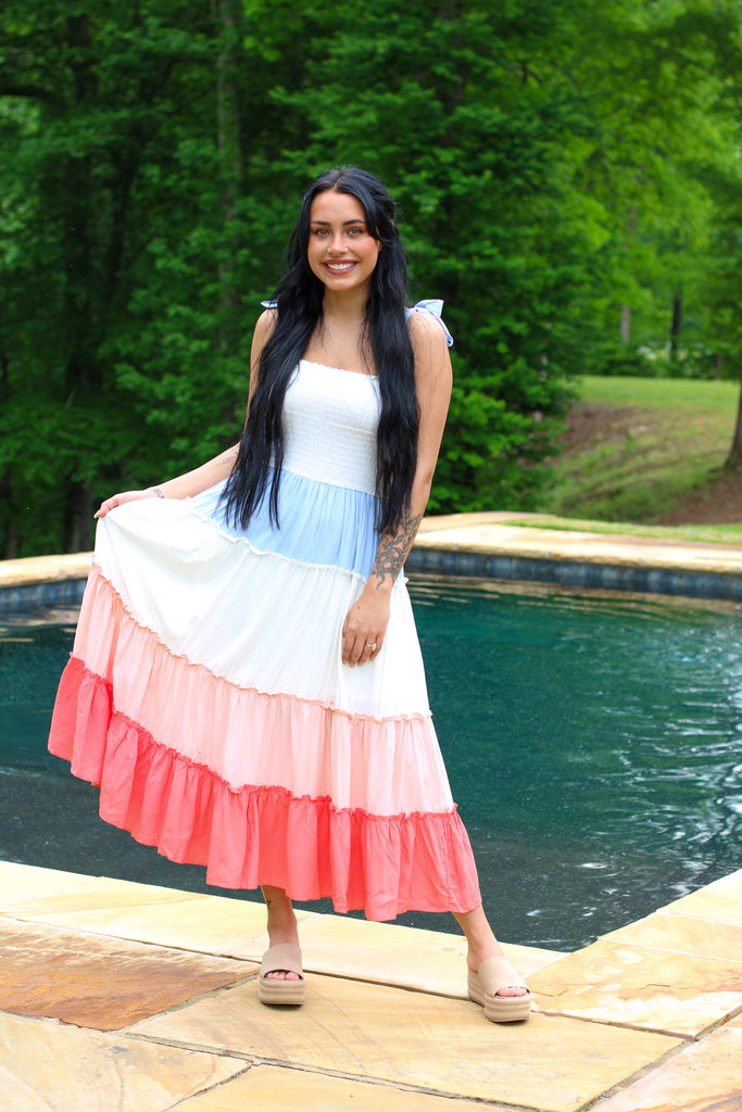 just go with it blue dress I wasn't expecting to love this color this much. It's such a vibrant blue, and in this length, it just feels a little more elevated than the usual summer dress, but still
