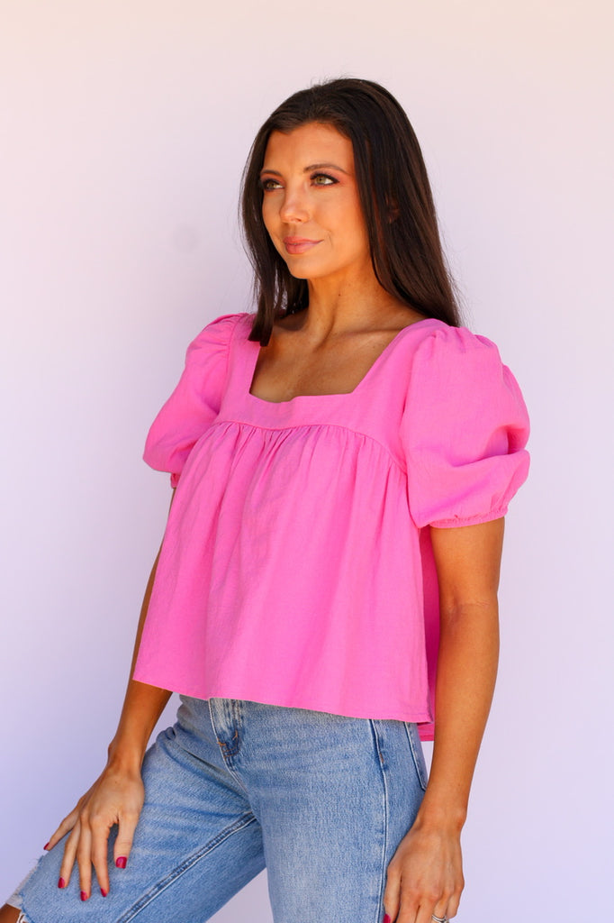 Square Neck Babydoll Top-Pink